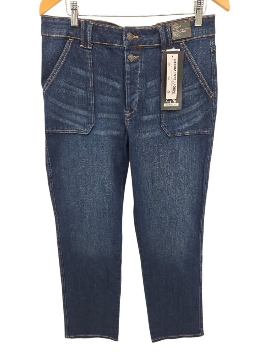 Jordache High Rise Straight Jeans Womens 12 Dark Wash Whiskered